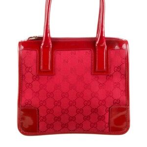Gucci Red GG Canvas and Patent Leather Tote